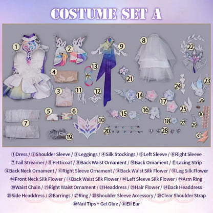 Honkai Star Rail Cyrene Cosplay Costume Wig Dress New Skin Uniform Metal Accessory Elysia Amphoreus Halloween Party Women Girls