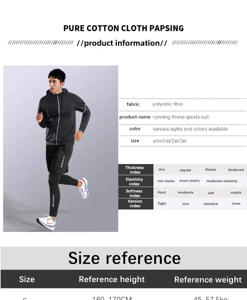 Men’s Sports Suits Fitness Clothes Tight-Fitting Quick-Drying Running Cycling Training Apparel for Autumn Night Workouts
