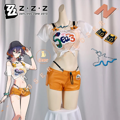Zenless Zone Zero Belle Cosplay Costume Swimsuit Summer Swimwear Hat Headwear Earrings Phaethon Wise Halloween Party Women Girls