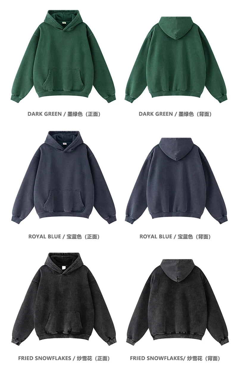ZODF Retro Men’s Winter Washed Fleece Hoodie 360gsm Warm Knitted Loose Hooded Pullover Streetwear HY0887