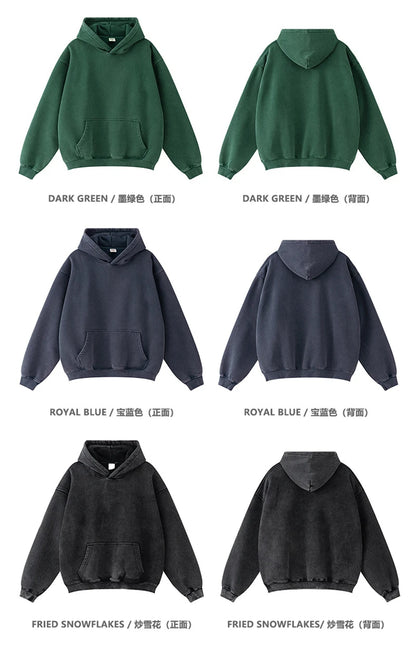 ZODF Retro Men’s Winter Washed Fleece Hoodie 360gsm Warm Knitted Loose Hooded Pullover Streetwear HY0887