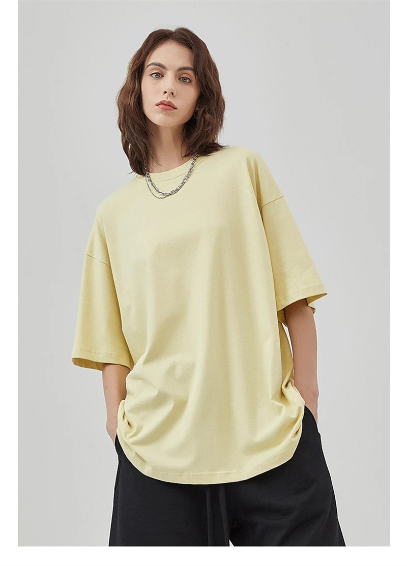 ZODF 2025 Spring Summer Men Solid 100% Cotton T-Shirts Unisex Women Loose 230gsm Noshrink Basic T Shirt Brand Tops HY0151