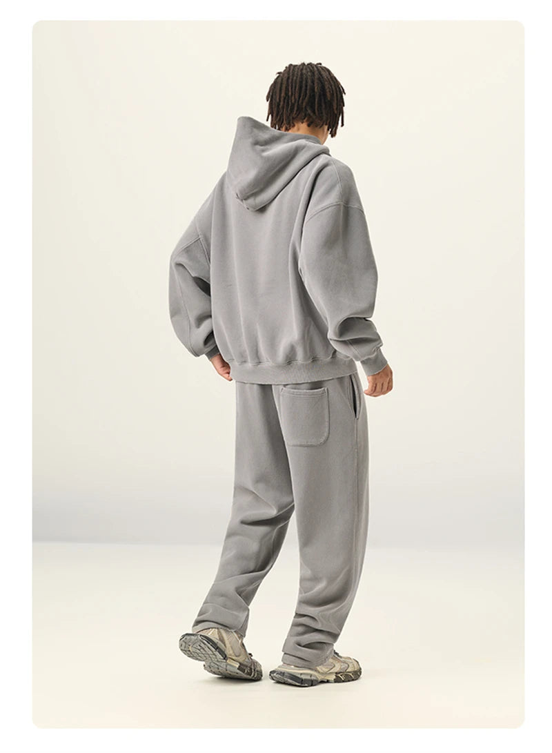 ZODF Vintage 350gsm Man Washed Boxy Fleece Hoodie Unisex Loose Ripped Warm Button Winter Hooded Pullovers Brand Clothing HY0053