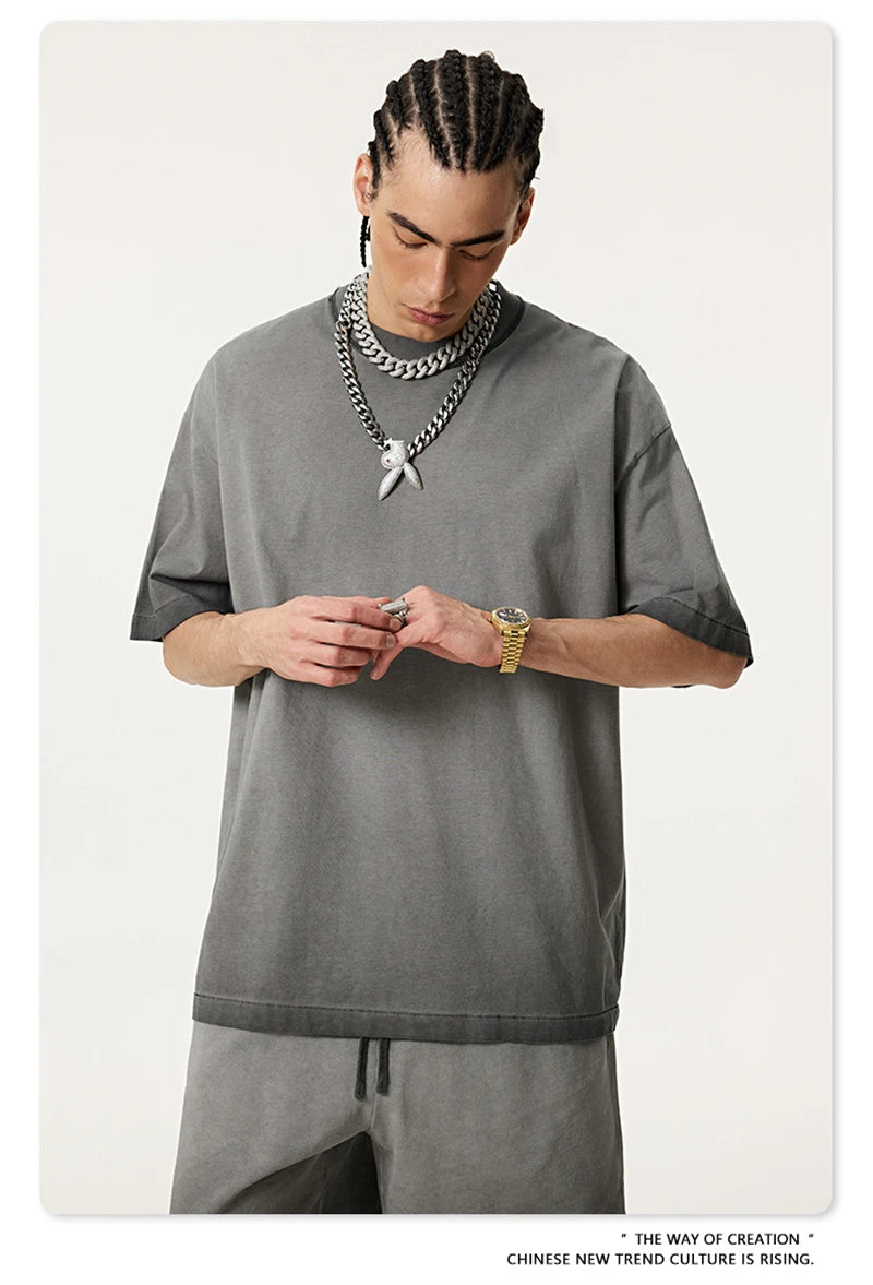 ZODF 2025 Summer Washed 275gsm Solid Cotton T-shirt For Men Unisex Oversized Short Sleeve T Shits Brand Tops HY0981