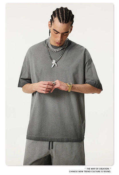 ZODF 2025 Summer Washed 275gsm Solid Cotton T-shirt For Men Unisex Oversized Short Sleeve T Shits Brand Tops HY0981