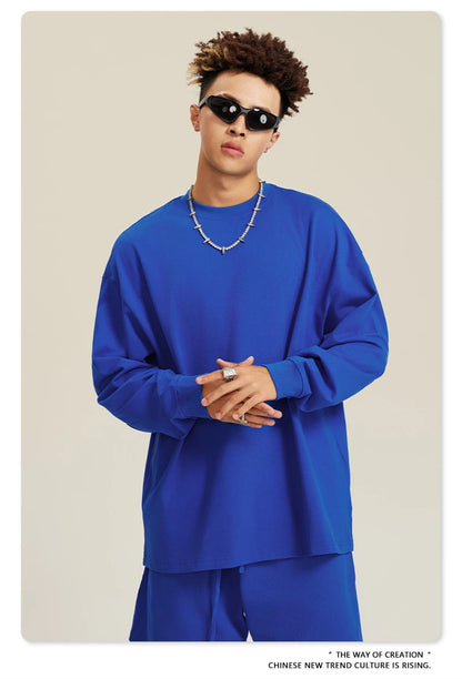 ZODF NEW Autumn Men's Solid Full Sleeve T Shirts Unisex Loose Oversized Casual 305GSM Cotton Basic T-Shirt Brand TEE HY0209