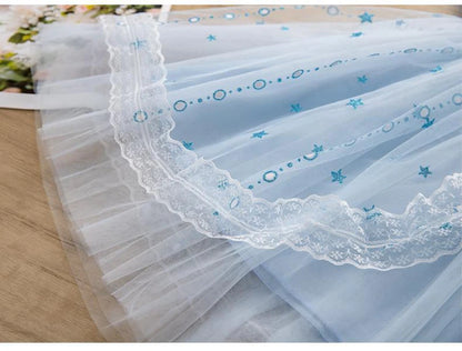 MINISO Girls Dress Blue Toddler Girl Mesh Lace Dress Summer Infant Fuffy Tulle Tutu Frozen Princess Dress 2 to 3 4 5 6 7 8Years