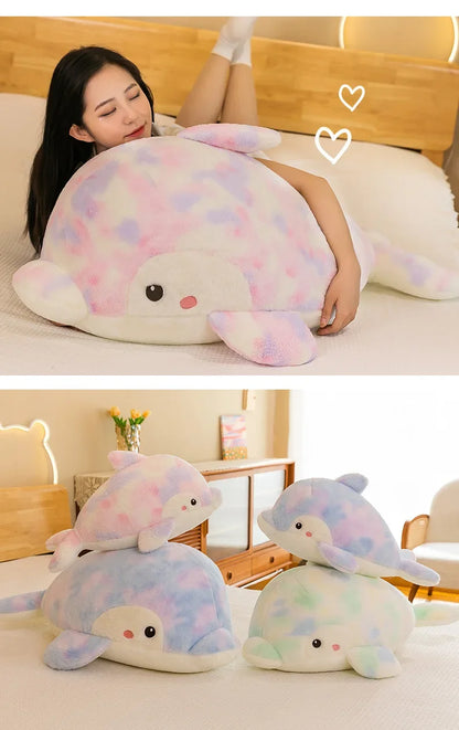50-80cm Kawaii Fantastic Rainbow Colorful Plush Dolphin Stuffed Animals Doll Decoration Birthday Gifts Soft Pillow Children Gift