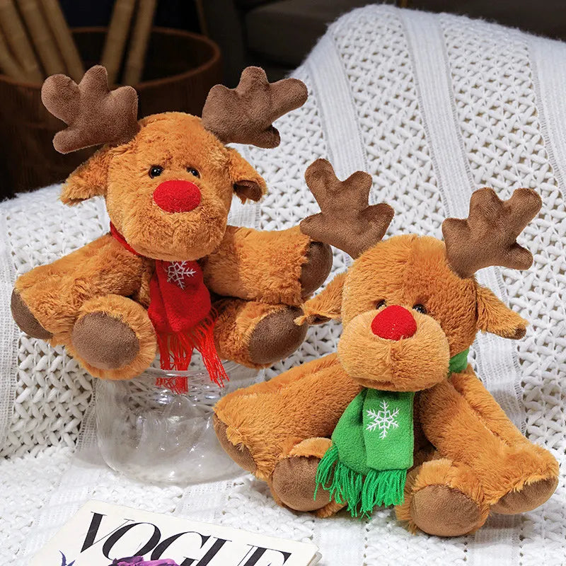 30CM Christmas Reindeer Scarf Plush Stuffed Doll Toy Home Sofa Decoration Gifts For Children New Year Decor Christmas Festive
