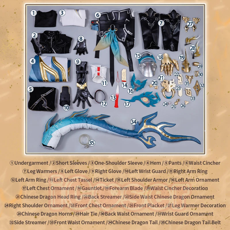 Honkai Star Rail Dan Heng Permansor Terrae Cosplay Costume Wig Uniform Headwear Metal Accessories Halloween Party for Women Men