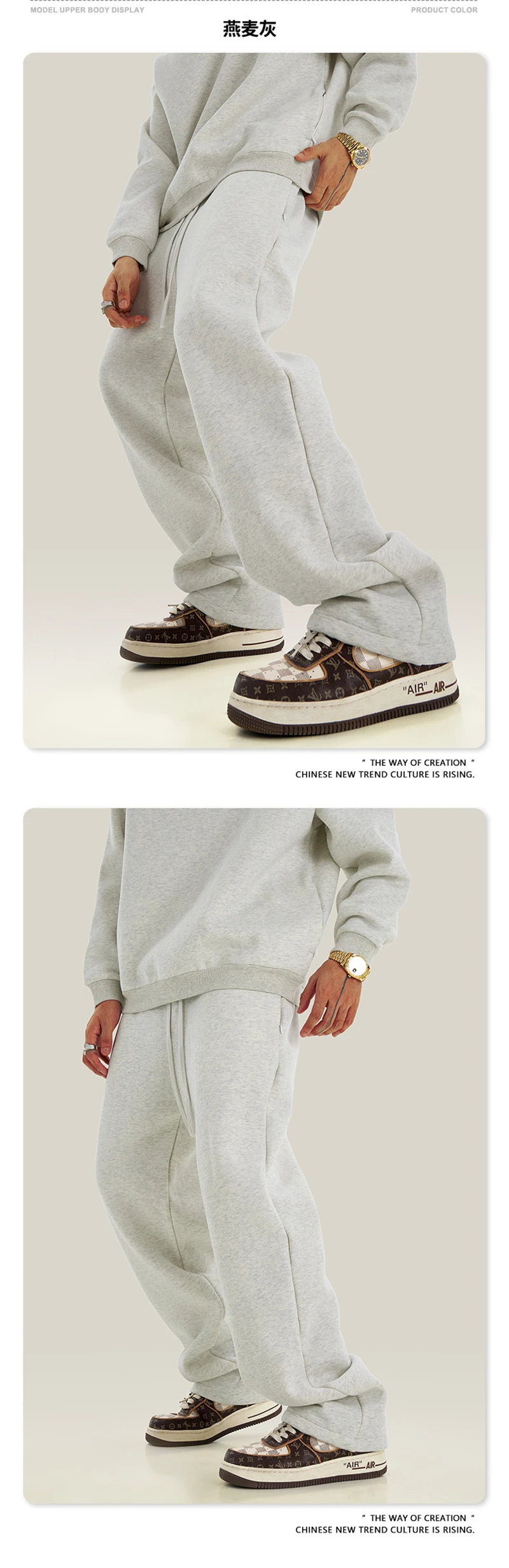 ZODF New Men's Winter Solid 345sm Fleece Straight Pants Unisex Loose Comfortable Sport Zipper Pockets Trousers HY0868