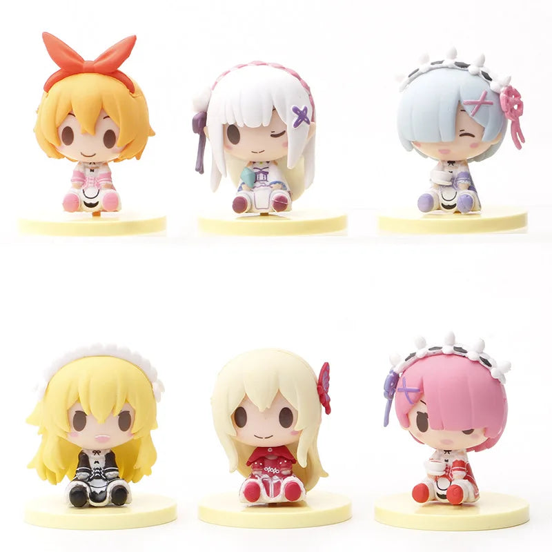 6Pcs/set Cute Mini Anime Figure Re Zero Start Life In Another World Figure PVC Model Doll Toys Japanese Dolls Birthday Gifts