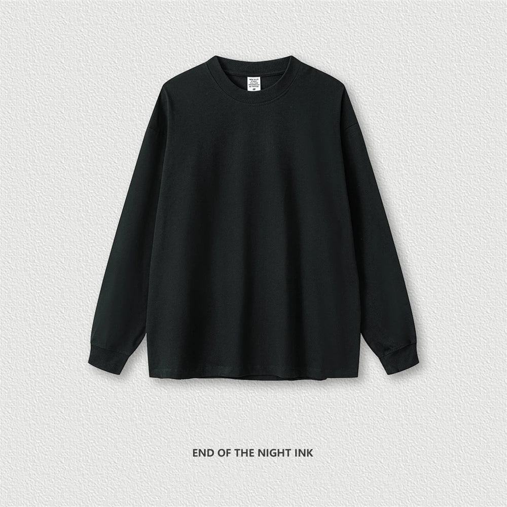 ZODF New 2024 Autumn 225gsm Loose Solid T-Shirt For Men Retro Unisex Antibacterial Full Sleeve T Shirts Brand Tops HY0871