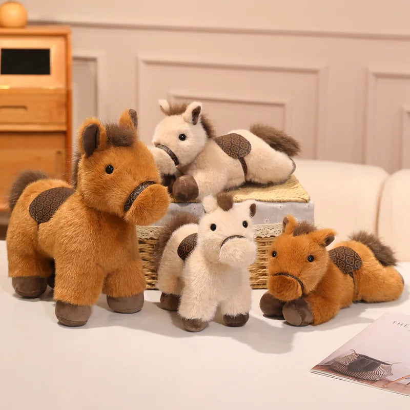 New Arrival Cute Saddle Pony Plushies Stuffed Animal Brown Horse Racehorse Soft Toys Birthday Xmas New Year Gift