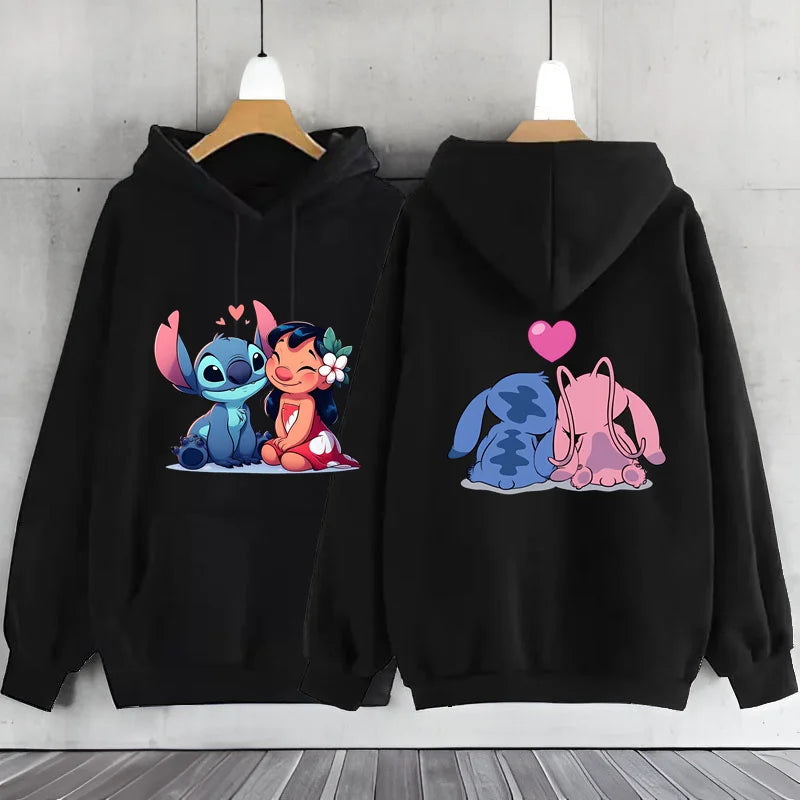 New Women's Jacket Scene Clothing 2000s MINISO Brand Clothing Disney Lilo & Stitch Hood Hoodie Anime Cute Winter Warm Sweatshirt