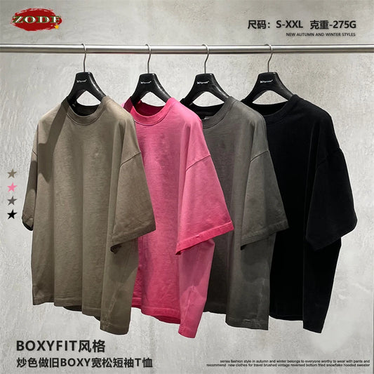 ZODF Vintage 2026 Summer Boxy Fit Washed Cotton For Men T-Shirts Unisex High Street Distressed T Shirt Brand Tops HY1186