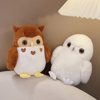 Couple Owl Plush Toy Stuffed Animals White Brown Vulture Plushie Round Ball Shape Nap Sleep Throw Pillow for Kids Birthday Gift