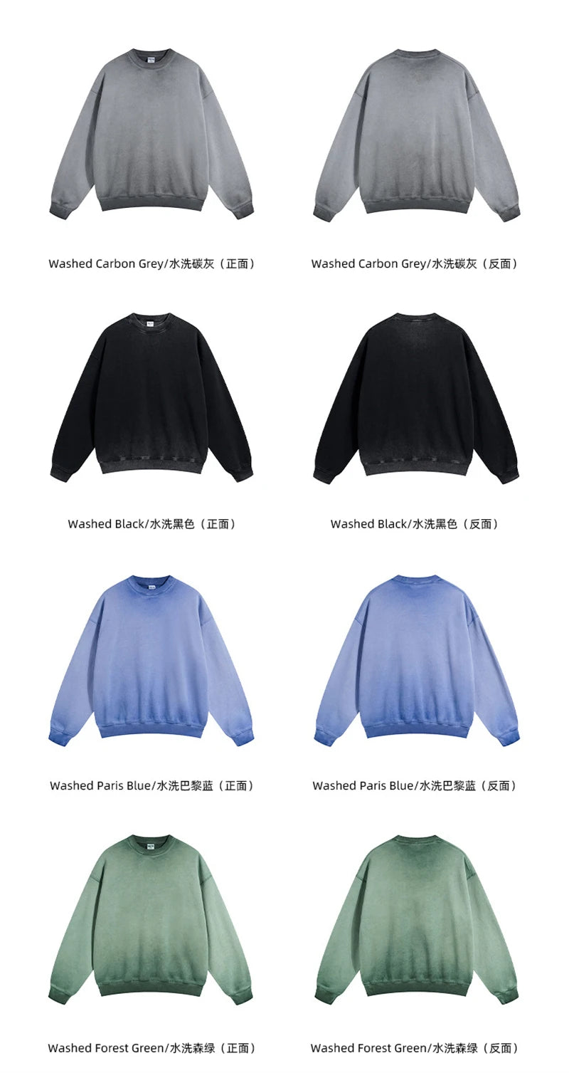 ZODF 2024 Autumn Men's Washed Sweatshirt Unisex Women Retro Solid 430gsm Terry Cotton O Neck Pullovers Coat HY0880