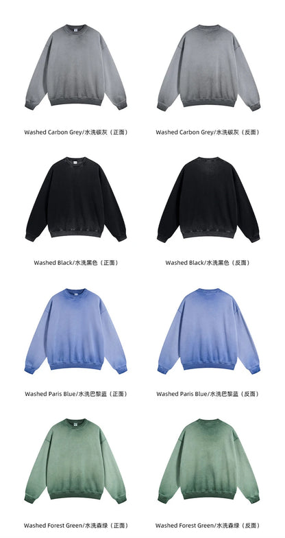 ZODF 2024 Autumn Men's Washed Sweatshirt Unisex Women Retro Solid 430gsm Terry Cotton O Neck Pullovers Coat HY0880