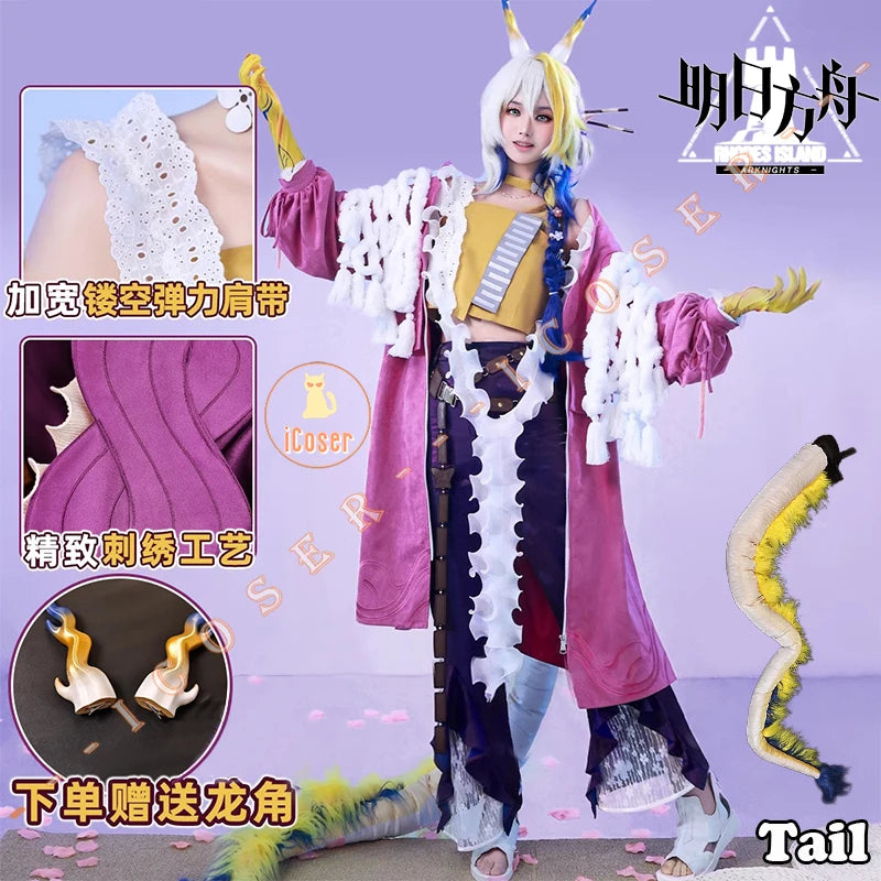 iCoser Arknights Shu Spring Feast Cosplay Costume Wig Uniform Headwear Tail Tianshi Rhodes Island Halloween Party for Women Girl