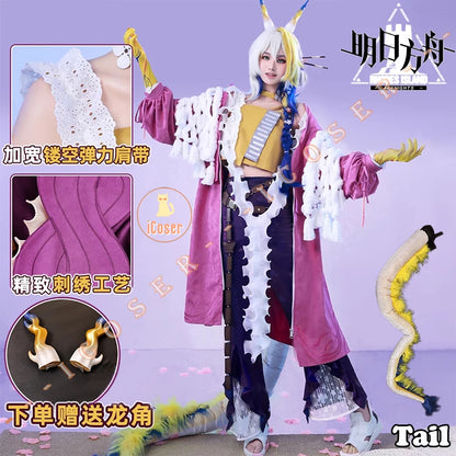 iCoser Arknights Shu Spring Feast Cosplay Costume Wig Uniform Headwear Tail Tianshi Rhodes Island Halloween Party for Women Girl