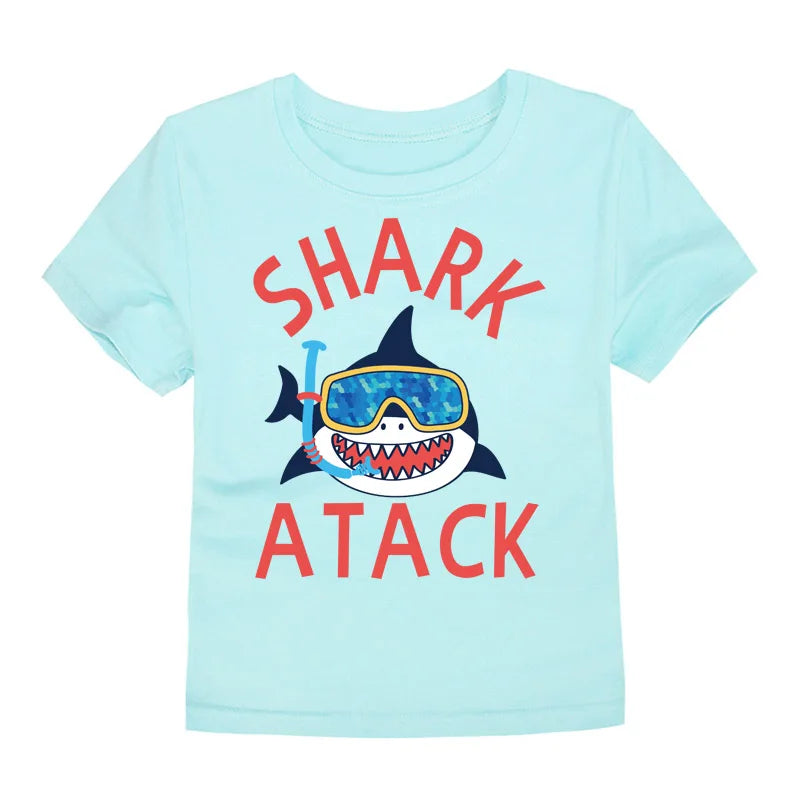 Boys Clothes Cotton Kids Toddlers 2 to 3 4 5 6 7 8 9 10 11 12 Years Dark Blue Shirt Short Shark Tops Designer Children Clothing