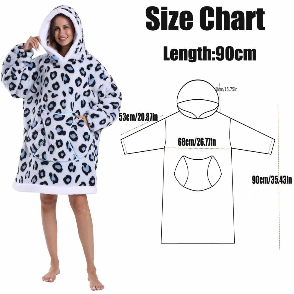 Winter Hoodies Women Men Clothes Blue Leopard Sweatshirt Korean Style Pullover Fleece Giant Oversized Blanket with Long Sleeves