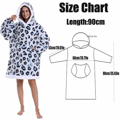 Winter Hoodies Women Men Clothes Blue Leopard Sweatshirt Korean Style Pullover Fleece Giant Oversized Blanket with Long Sleeves