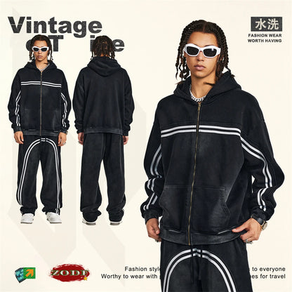 ZODF Retro 2024 Winter Men Zipper Fleece Hoodies Unisex Oversized Washed 360gsm Sport Knitted Hooded Coat HY0905