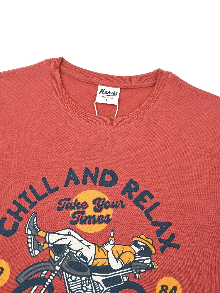 Summer New American Retro Short-sleeved O-neck Motorcycle Printed T-shirt Men's Fashion 100% Cotton Washed Casual Sport Tops