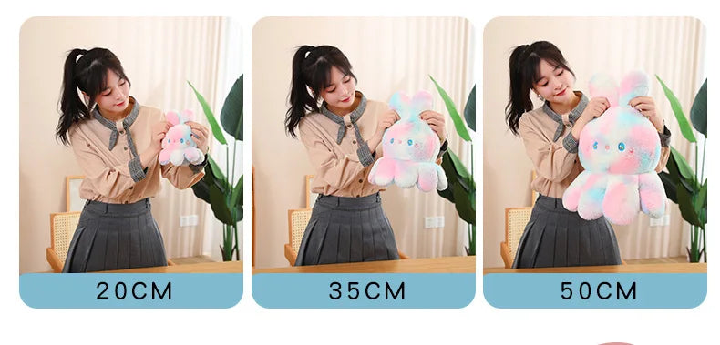 Kawaii Plush Flip Rainbow Cosplay Bunny Octopus Plush Toy Double Side Reversable Rabbit Plushie Peluche Doll  Cuddly Doll