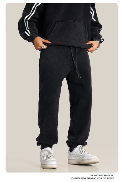 ZODF Retro Men Washed 380gsm 100% Cotton Sweatpant Unisex Loose Sport Solid Joggers Pants For Spring Autumn  HY0901