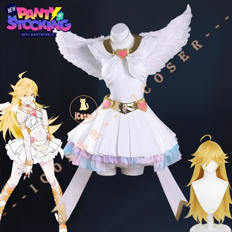 Anime New Panty Stocking with Garterbelt Pantiel Cosplay Costume Panty Anarchy Angel Skirt Wings Halloween Party for Women Girls