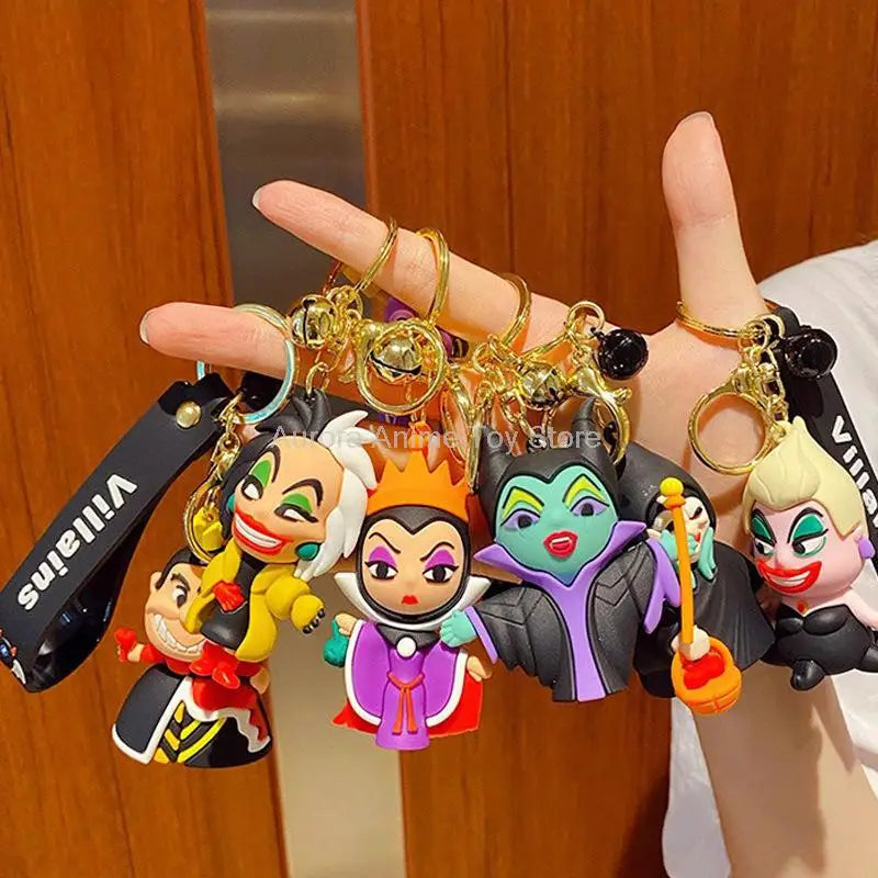 Anime Disney Figure Villain Maleficent The Evil Queen Cruella Silicone Keychain Bag Key Ring Pendant Children Toy Birthday Gifts