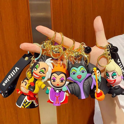 Anime Disney Figure Villain Maleficent The Evil Queen Cruella Silicone Keychain Bag Key Ring Pendant Children Toy Birthday Gifts