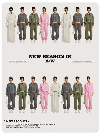 ZODF Women Hotsweet 2025 Winter Washed Fleece Crop Hoodies Girls Oversized Raglan Sleeve 400gsm Hooded Pullovers HY0648