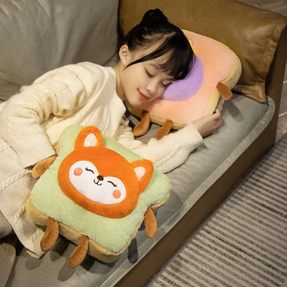Plush Bread Pillow Kawaii Food Pig Rabbit Fox Toast Soft Doll Hand Warmer Home Decoration Cushion Kids Toys Birthday Gift