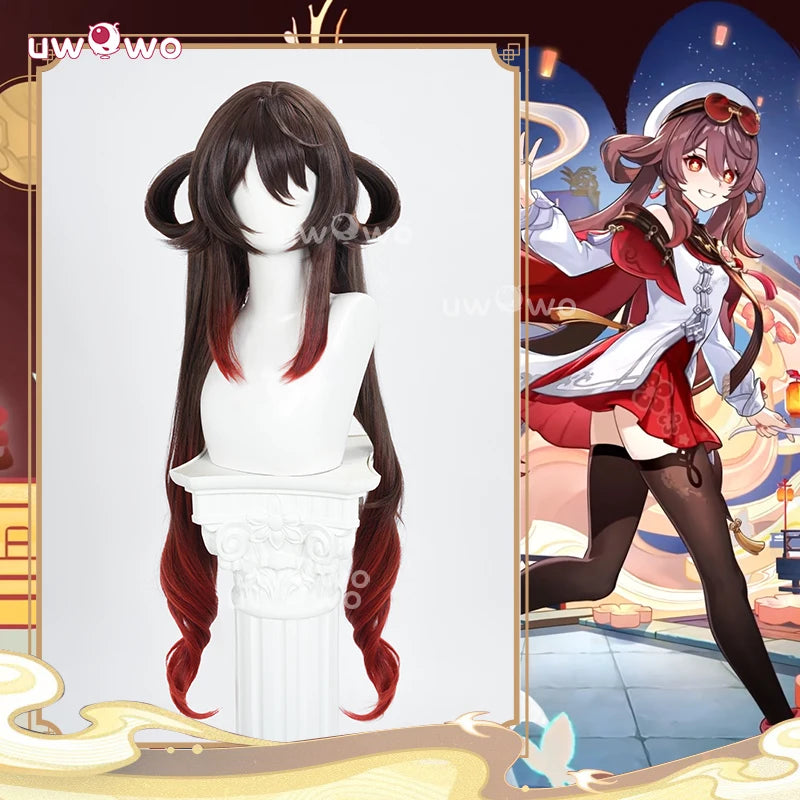 UWOWO Hutao Wig Game Genshin Impact Hutao Cherries Snow Laden outfit Cosplay Wig Long Brown Hair