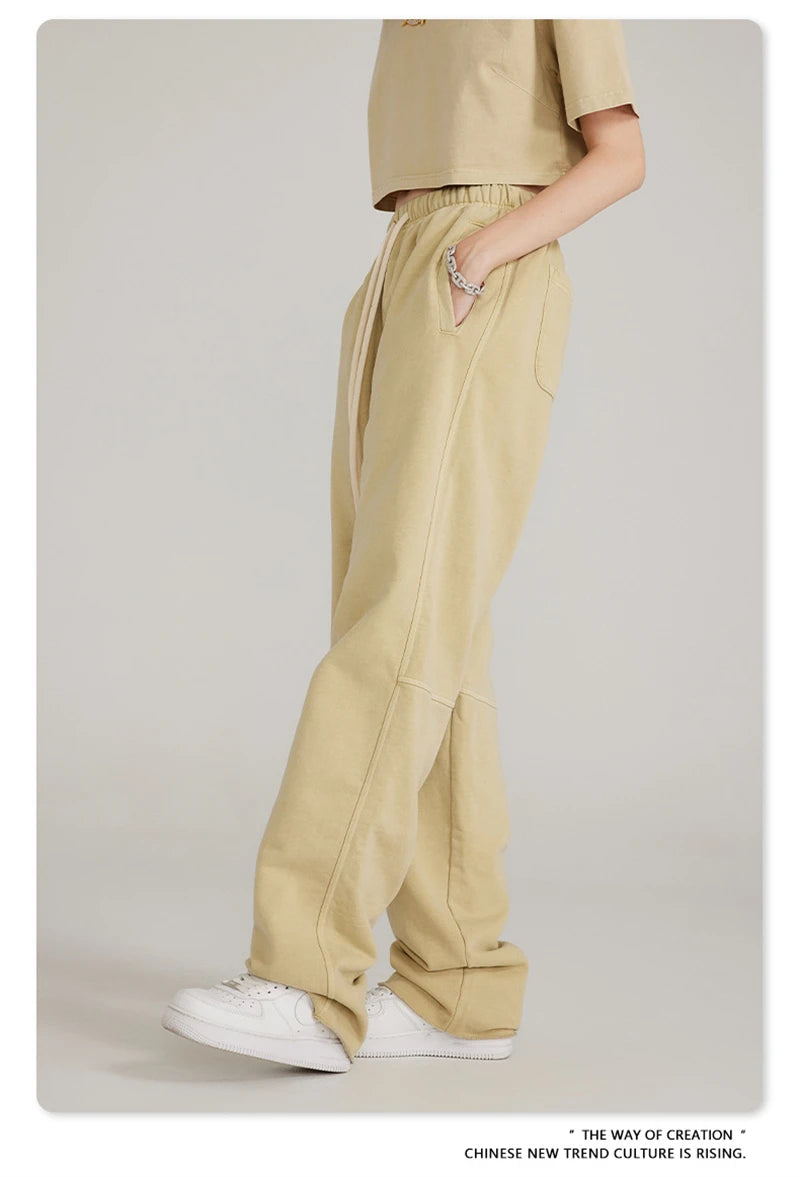 ZODF 2023 Spring Men 380gsm Washed Cotton Pants American Retro Unisex Loose Edge Oversized Straight Trousers Streetwears HY0537