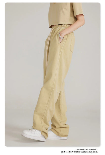 ZODF 2023 Spring Men 380gsm Washed Cotton Pants American Retro Unisex Loose Edge Oversized Straight Trousers Streetwears HY0537