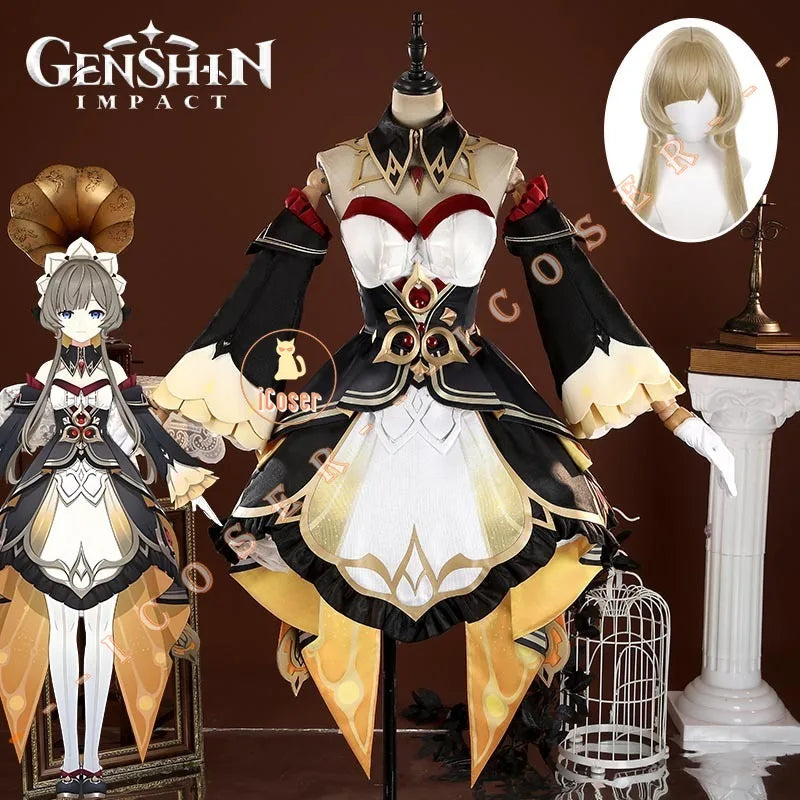Genshin Impact Sandrone Cosplay Costume Wig Marionette Dress Headwear Eleven Fatui Harbingers Halloween Women Girls Role Play