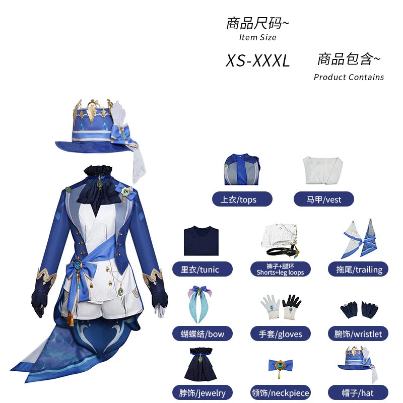 Genshin Impact Furina Cosplay Costume Set Polyester - 11pcs / XXXL
