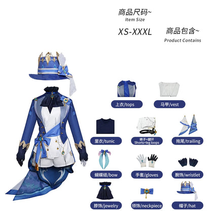 Genshin Impact Furina Cosplay Costume Set Polyester - 11pcs / XXXL