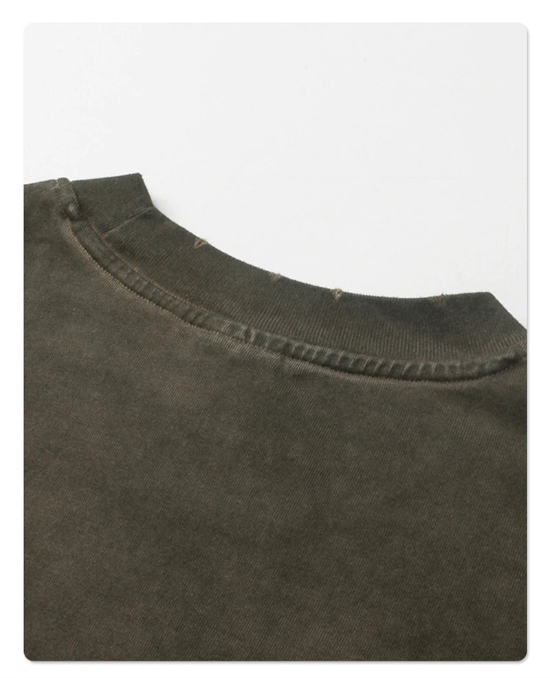 ZODF New 2024 Autumn Fake 2 Pieces T-Shirt For Men Unisex Loose Solid Long Sleeve O-Neck 305gsm Cotton T Shirt Brand Tops HY0944