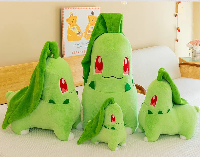 45/60/80cm Big Size Pokemon Chikorita Cartoon Anime Plush Stuffed Doll Room Decoration Plushies Pillow Ornaments Children's Gift