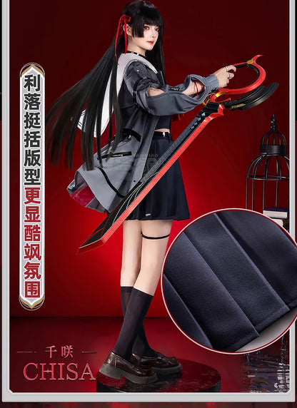 Wuthering Waves Chisa Cosplay Costume Wig Jacket Uniform Headwear Rings Sticker Halloween Party for Women Girls Carnival Props