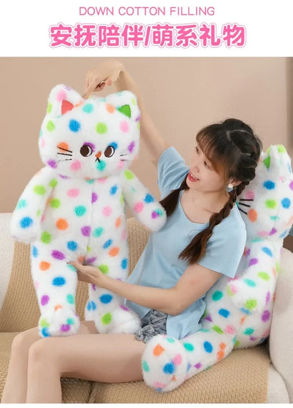 45-80cm Kawaii Wave Point Cat Plush Toy Doll Pillow Cushion Cartoon White Red Large Size Sleeping Plush Doll Gift for Girlfriend