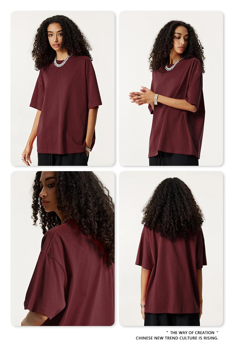 ZODF New 2025 Spring Summer 235gsm Solid Cotton T-Shirts For Men Women Unisex Loose Basic T Shirt Tees Brand Tops HY0970