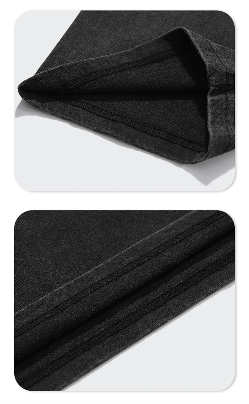 ZODF Men 2024 Retro Summer Washed Solid Cotton T-Shirts Unisex Retro Loose High Street 250gsm Basic Tees Streerwears HY0075