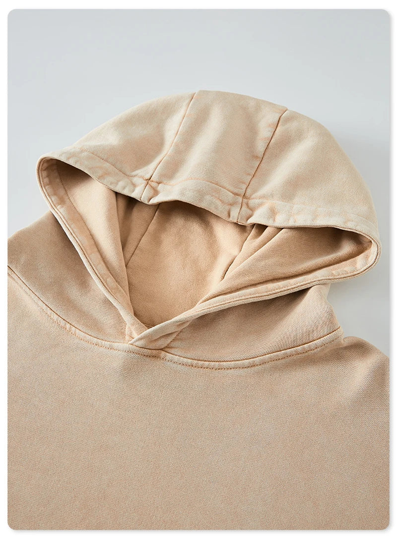 ZODF Retro Men Heavyweight Washed Cotton Hoodies Unisex Loose Thick 420gsm Hooded Sweatshirts Pullovers Coats HY0466